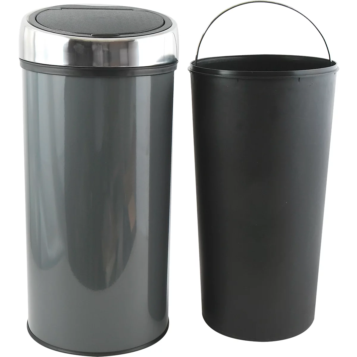 MSV Poubelle Touch, Soft-Close, inox, jusqu'à 30 litres, L 310 x H 650 x P 310 mm, gris foncé