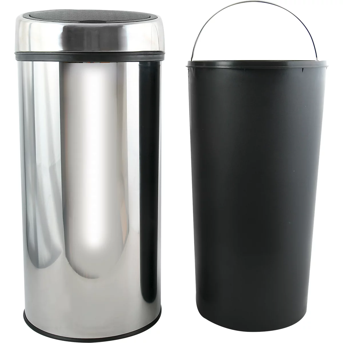 MSV Poubelle Touch, Soft-Close, inox, jusqu'à 30 litres, L 310 x H 650 x P 310 mm, gris