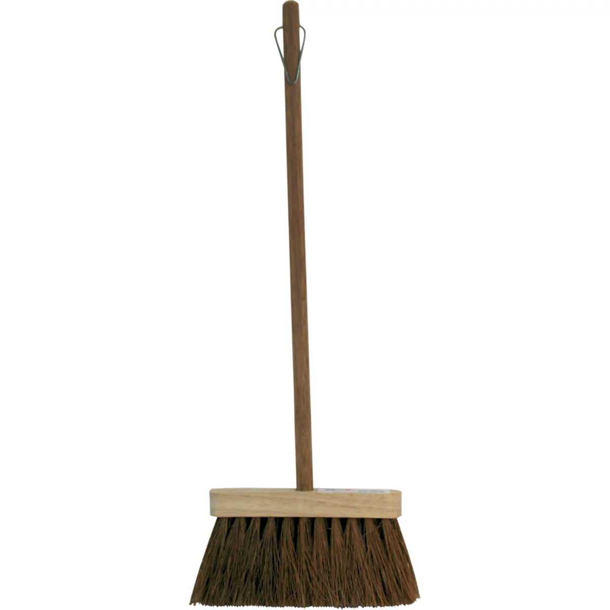Balai avec manche en bois et poils bruns. Avec suspension.