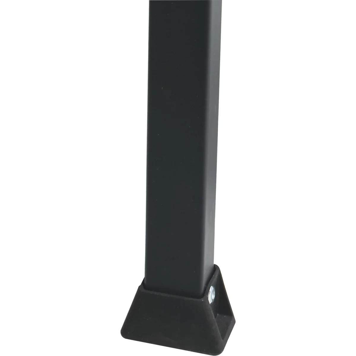 Gros plan d'un pied de table noir avec pied en plastique et vis.