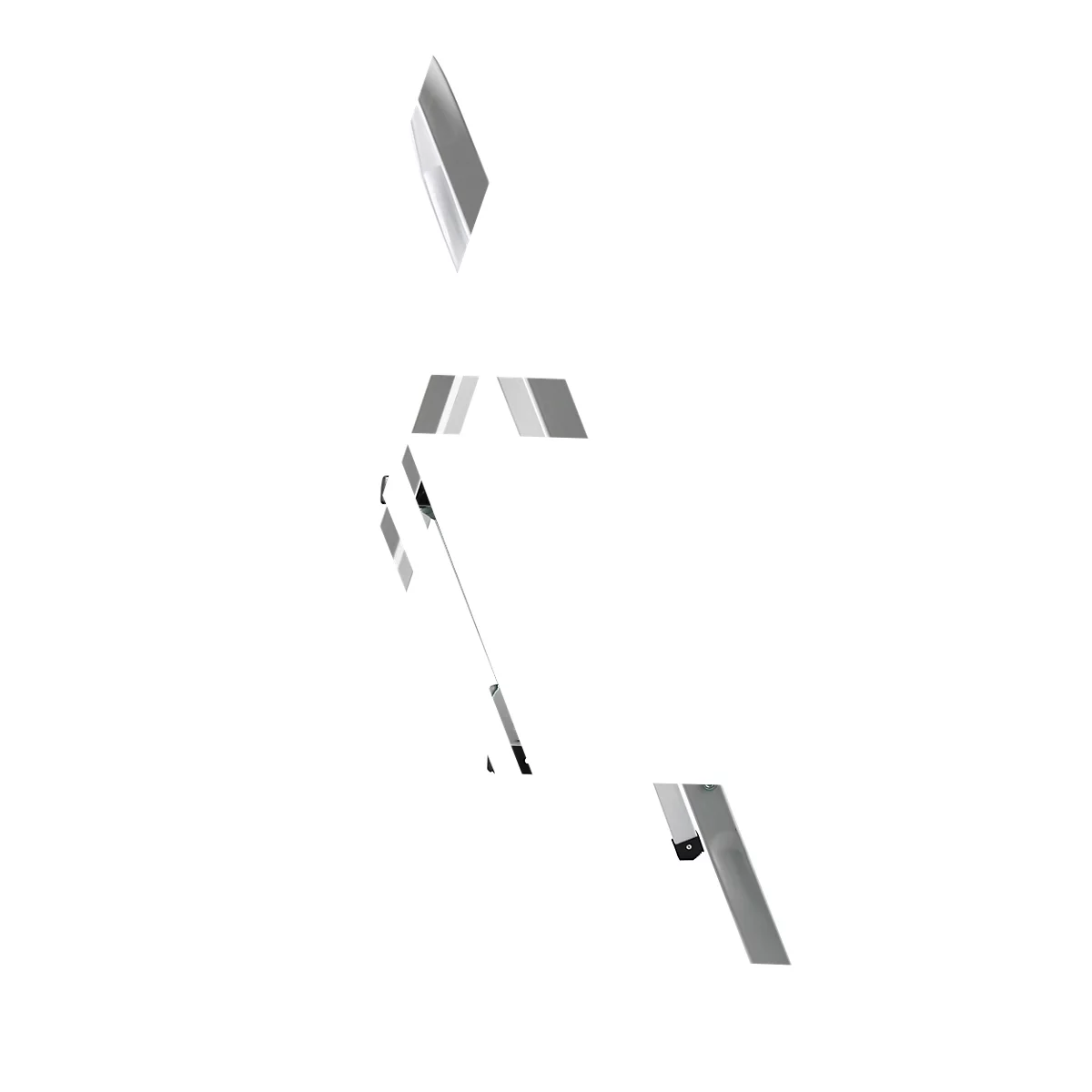 Abstraktes Bild mit grauen und schwarzen geometrischen Formen auf weissem Grund.