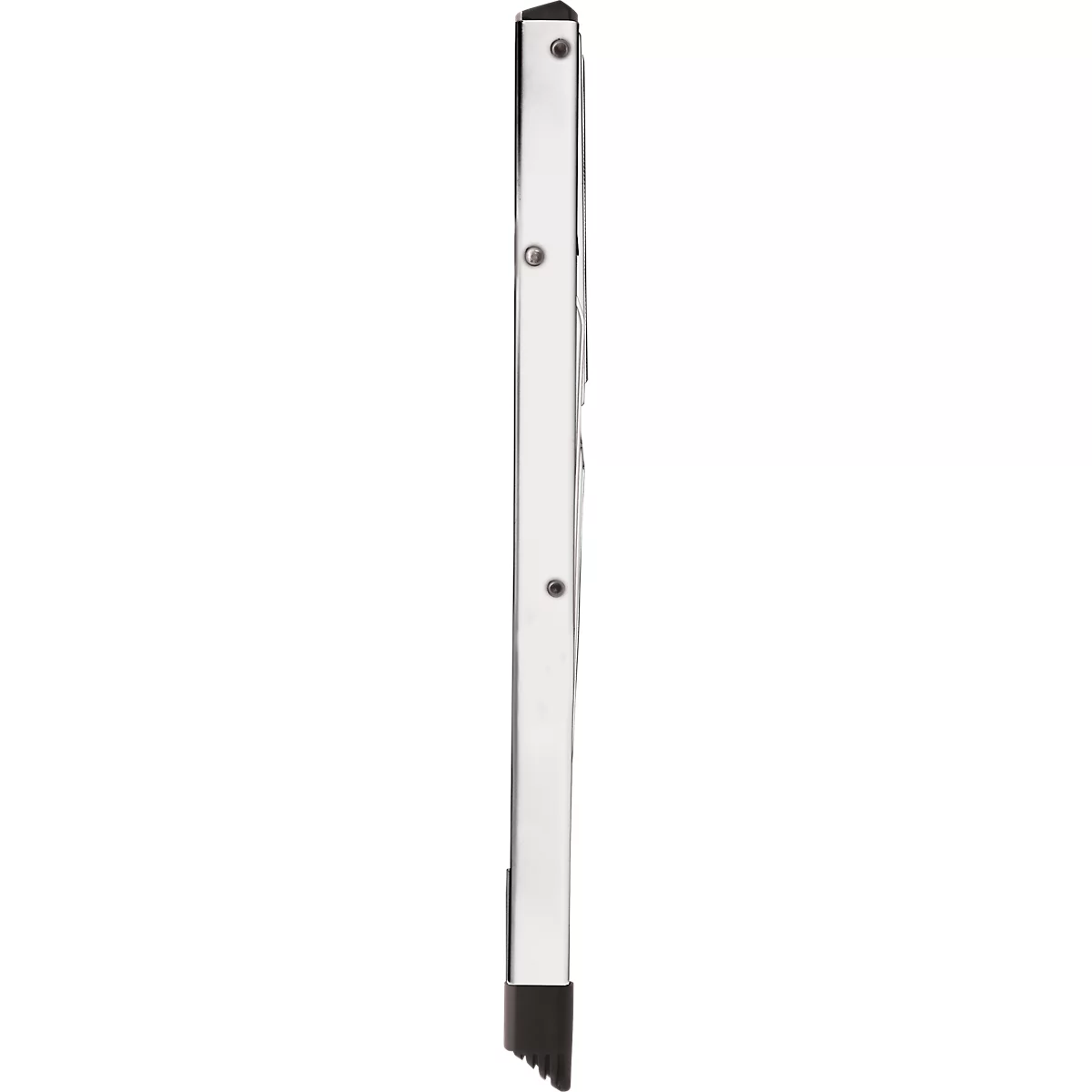 Ein graues Objekt, wahrscheinlich ein Teil eines grösseren Geräts. Es hat eine längliche Form, mit abgerundeten Ecken und mehreren kleinen, dunklen Punkten.