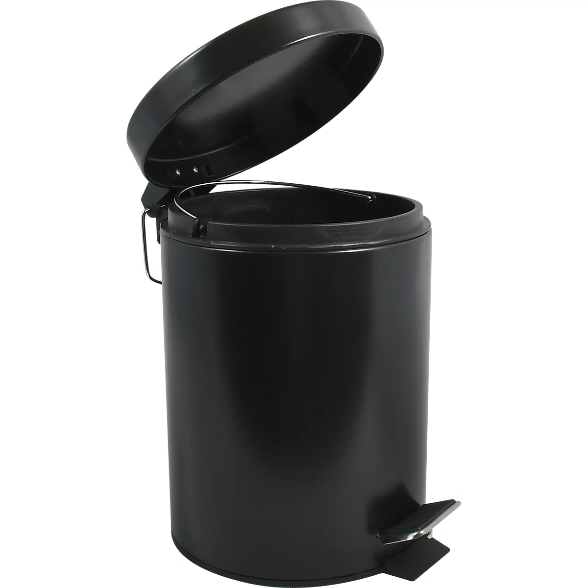 MSV Treteimer, rund, 5 Liter, Stahl, Tretmechanismus, Kunststoffeinsatz, B 204 x H 272 mm, schwarz