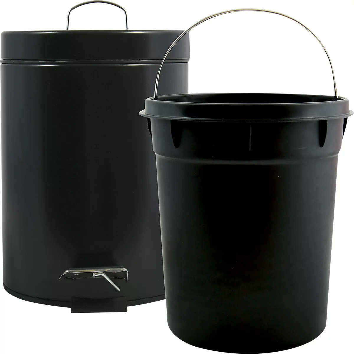 MSV Treteimer, rund, 5 Liter, Stahl, Tretmechanismus, Kunststoffeinsatz, B 204 x H 272 mm, schwarz
