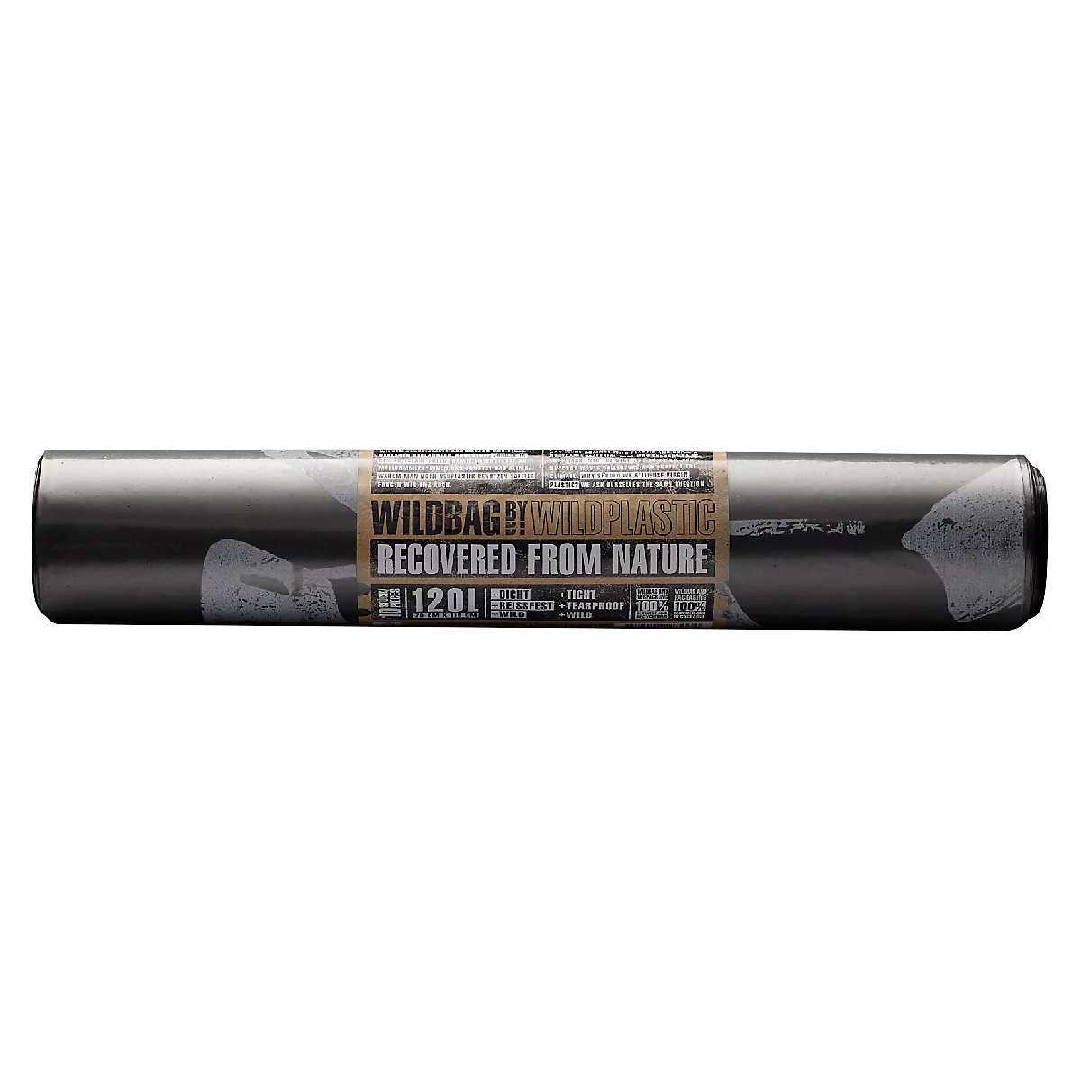 Müllbeutel Wildplastic® WILDBAG, Volumen 120 l, Stärke 60 µm, zu 100 % recycelbar, Recycling-LDPE, transparent, 15 Rollen à 10 Beutel