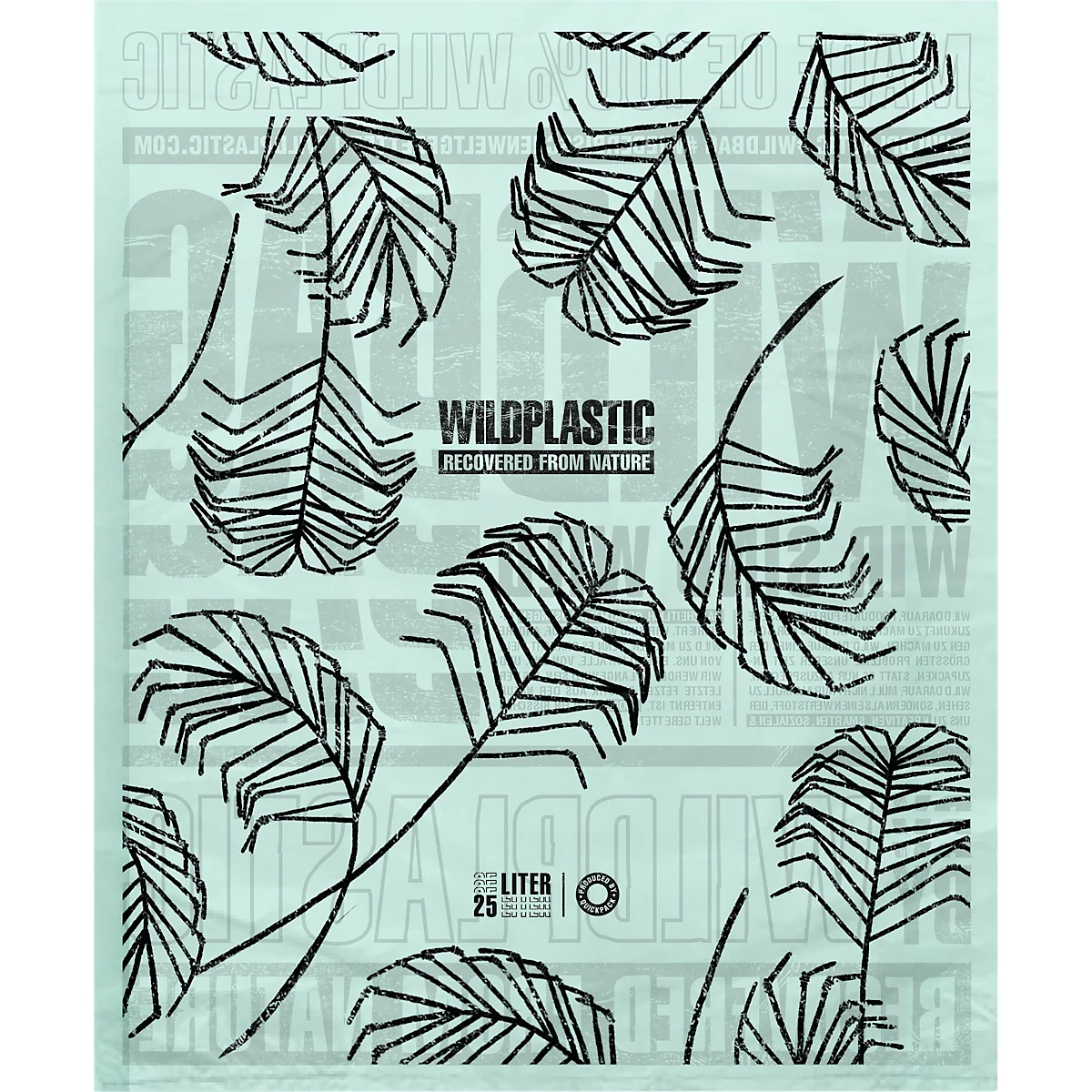 Müllbeutel Wildplastic® WILDBAG, Volumen 25 l, Stärke 25 µm, B 520 x H 550 mm, zu 100 % recycelbar, Recycling-LDPE, transparent, 15 Rollen à 15 Beutel