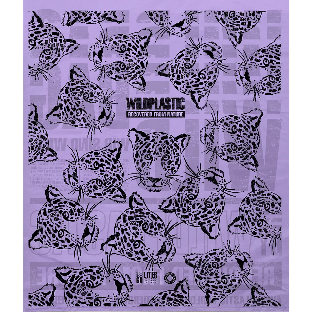 Müllbeutel Wildplastic® WILDBAG, Volumen 60 l, Stärke 30 µm, B 660 x H 840 mm, zu 100 % recycelbar, Recycling-LDPE, transparent, 15 Rollen à 10 Beutel