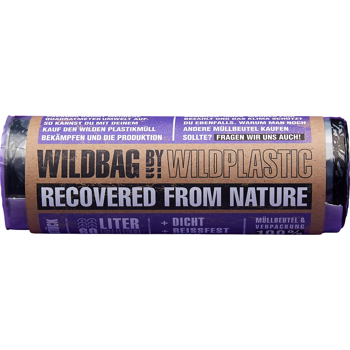 Müllsäcke Wildplastic® - Recycling-LDPE - B 660 x H 840 mm - 60 l - 30 µm - 100 % recycelbar - transparent - 15 Rollen à 10 Stück