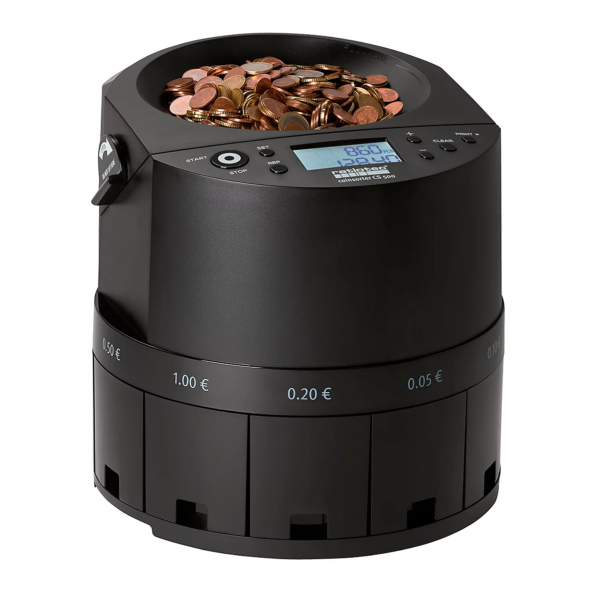 Münzzähler Ratiotec Coinsorter CS500, zählt & sortiert bis zu 600 Euromünzen/min, mit Bündelfunktion, Netzkabel