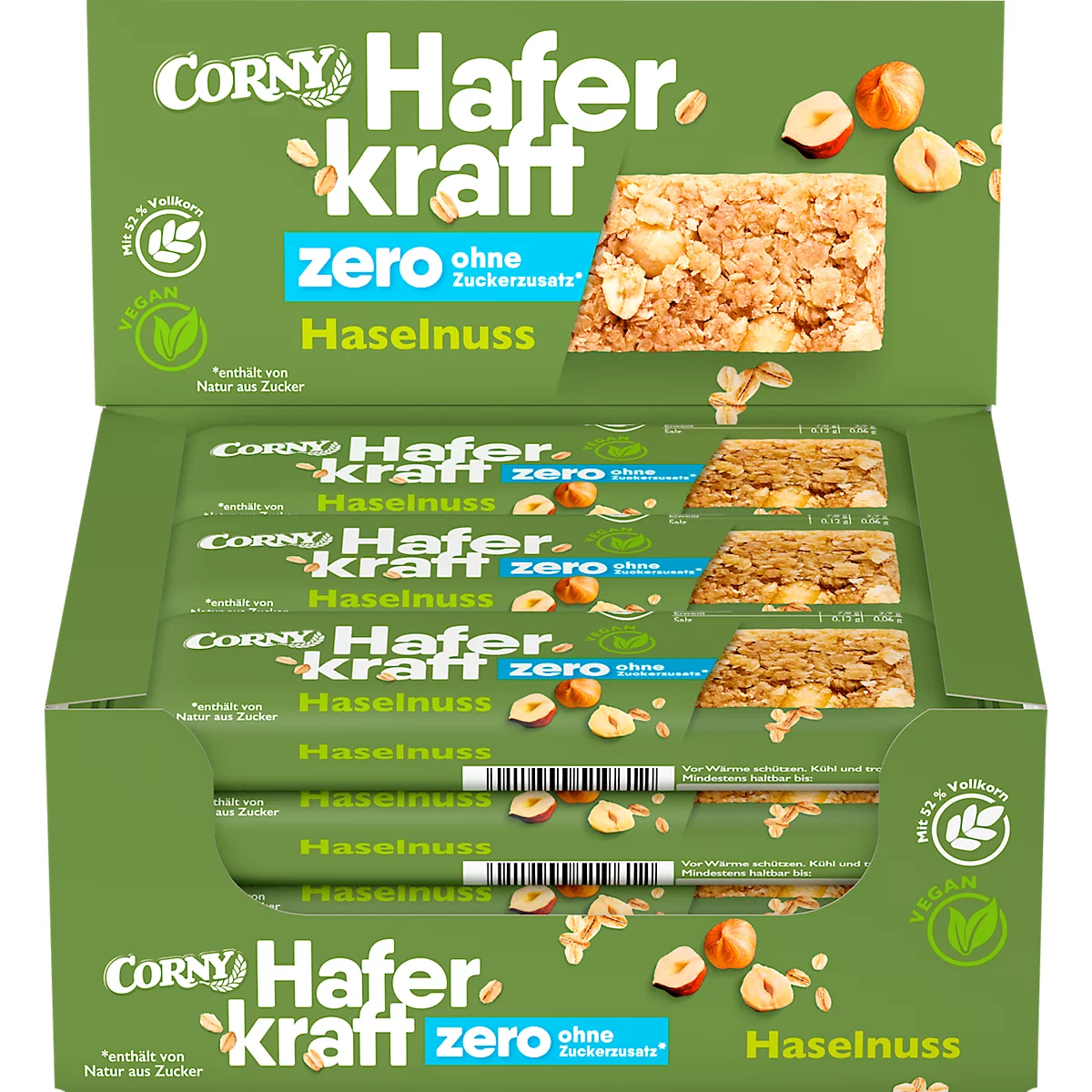 Mueslireep Corny Haferkraft Zero Hazelnoot, doos van 12 repen, 50g per stuk