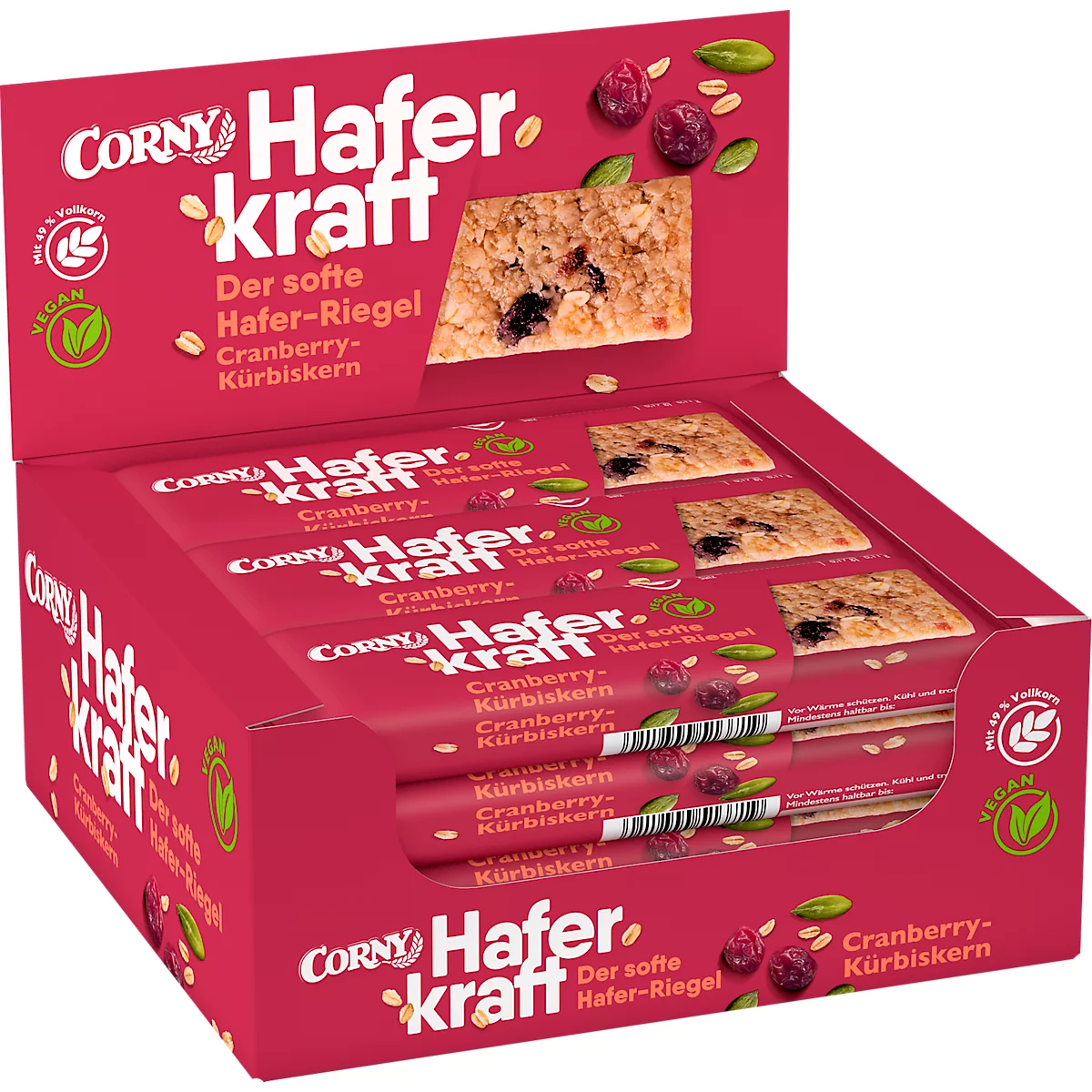 Mueslireep Corny Oat Power Cranberry-Pompoenzaad, doos van 12 repen, 65 g per stuk