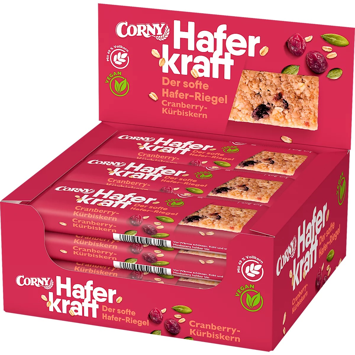 Mueslireep Corny Oat Power Cranberry-Pompoenzaad, doos van 12 repen, 65 g per stuk