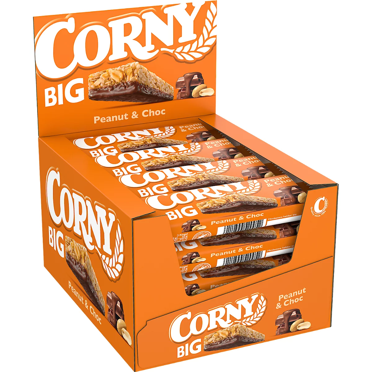 Mueslireep Corny Protein Zacht Pinda Karamel Smaak, doos van 12 repen 45g elk