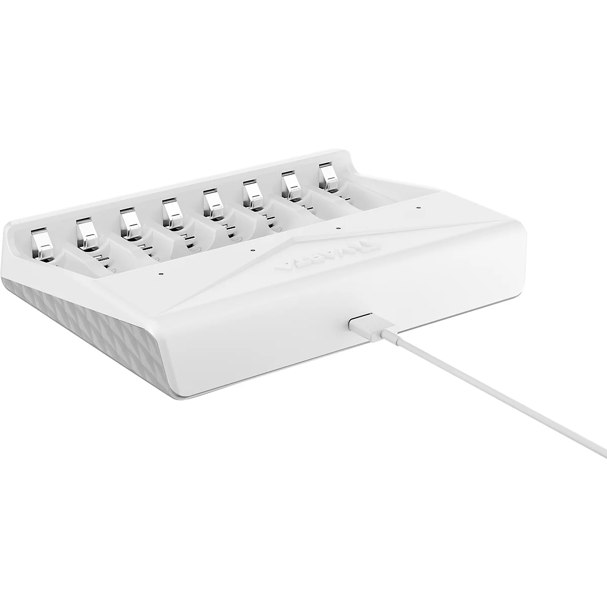 Multi-Akkuladegerät für Batterien Varta, 2/4/6/8x AA/AAA, Ladezeit 4,5 h, USB Type C (inkl. Kabel), 100-240 V, B 180 x T 43 x H 240 mm, weiß