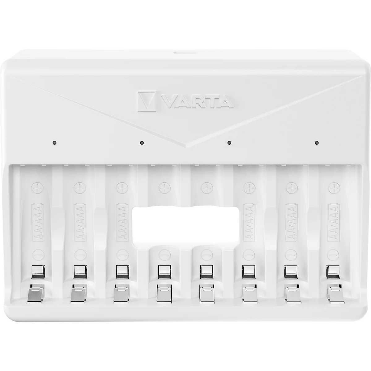 Multi-Akkuladegerät für Batterien Varta, 2/4/6/8x AA/AAA, Ladezeit 4,5 h, USB Type C (inkl. Kabel), 100-240 V, B 180 x T 43 x H 240 mm, weiß