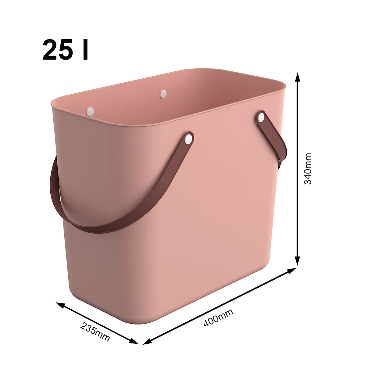 Multibag ALBULA "Classic", 25 litres, jusqu'à 40 kg, poignées en forme d'arceau, plastique recyclé, L 400 x l 235 x H 340 mm, rose
