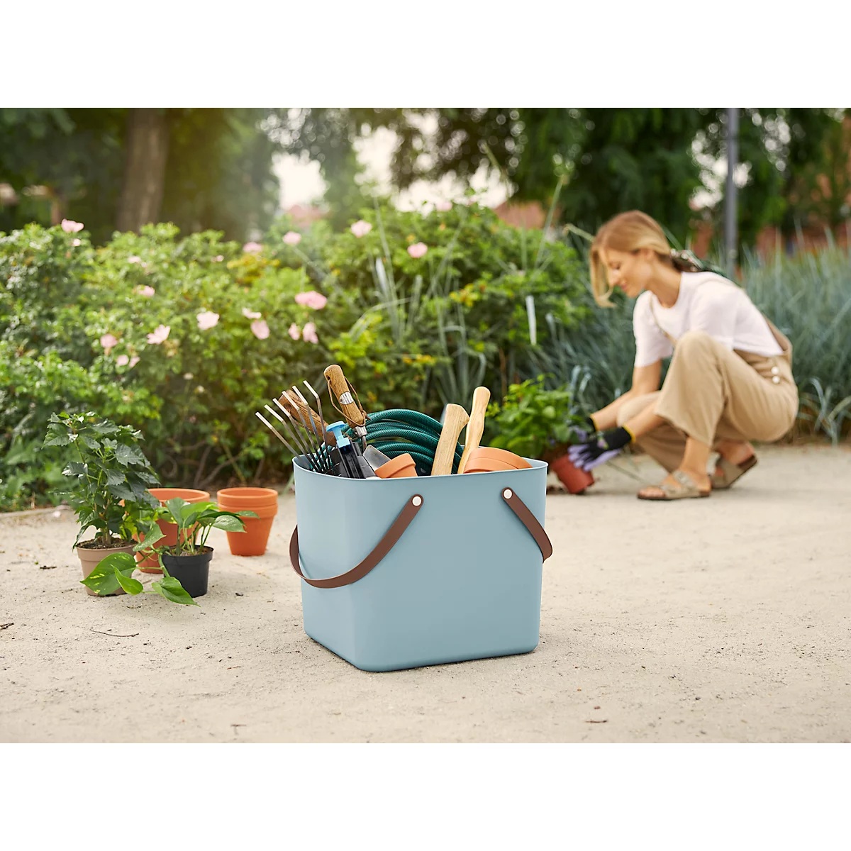 Multibag ALBULA "Classic", 40 litres, jusqu'à 40 kg, poignées en forme d'arceau, plastique recyclé, L 398 x l 355 x H 340 mm, turquoise