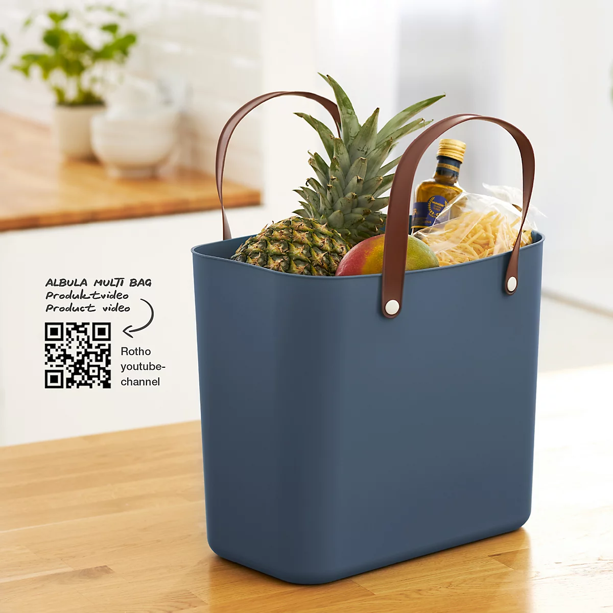 Multibag ALBULA "Style", 25 Liter, bis 40 kg, ergonomische Griffe, Recyclingkunststoff, L 400 x B 235 x H 340 mm, blau