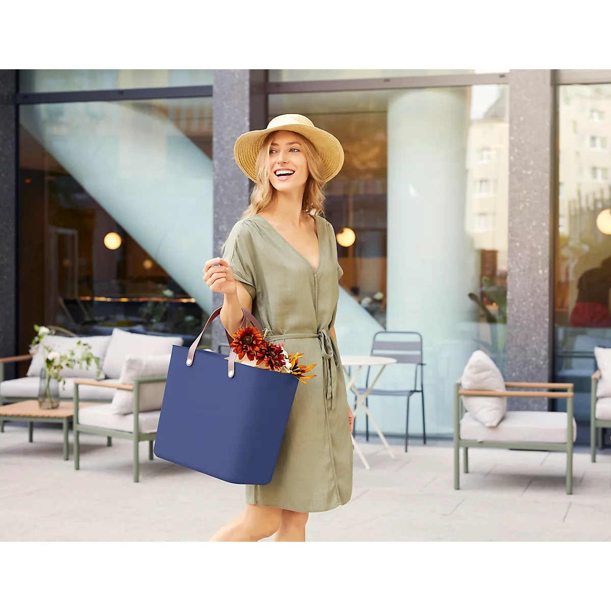 Multibag ALBULA "Style", 25 Liter, bis 40 kg, ergonomische Griffe, Recyclingkunststoff, L 400 x B 235 x H 340 mm, blau