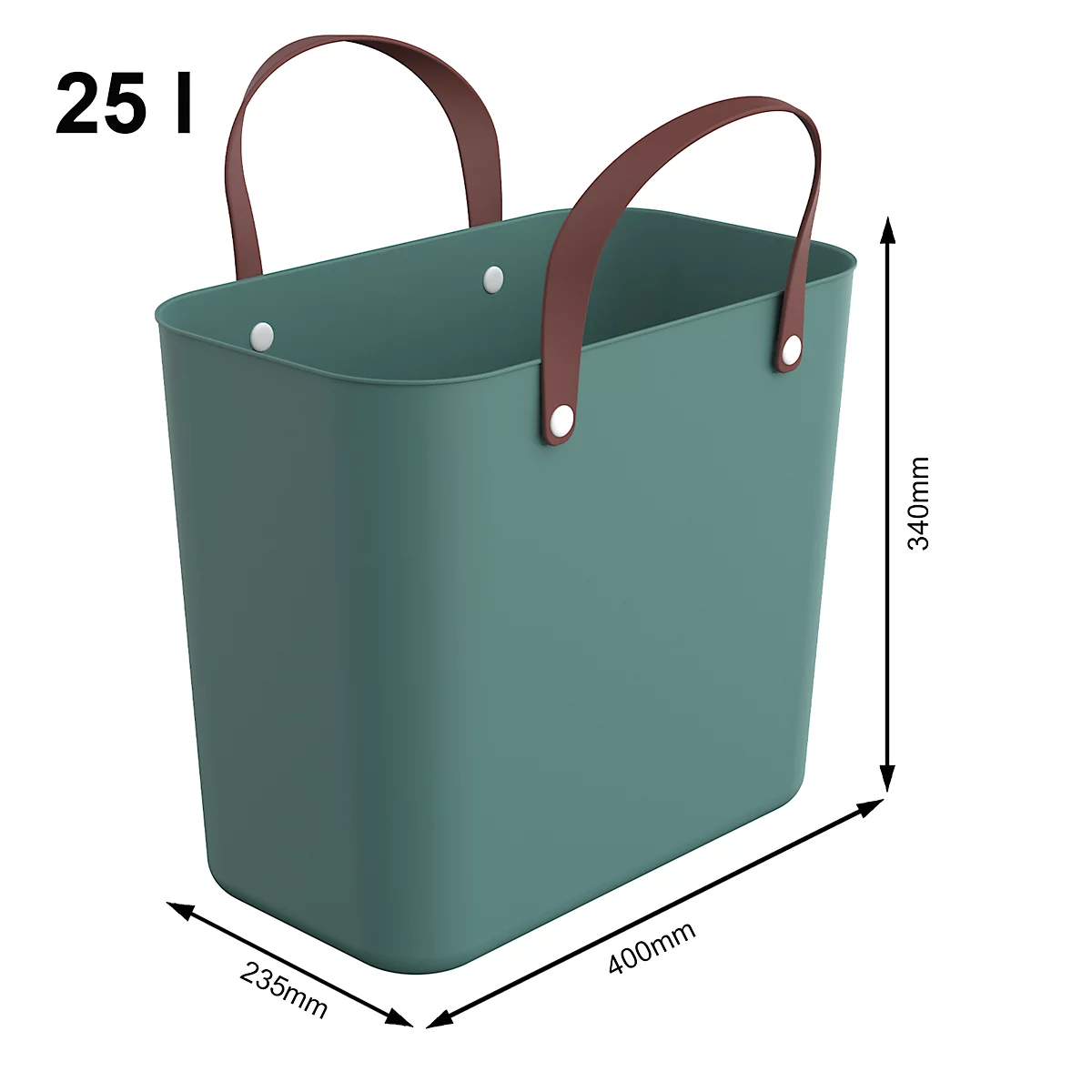 Multibag ALBULA "Style", 25 Liter, bis 40 kg, ergonomische Griffe, Recyclingkunststoff, L 400 x B 235 x H 340 mm, grün