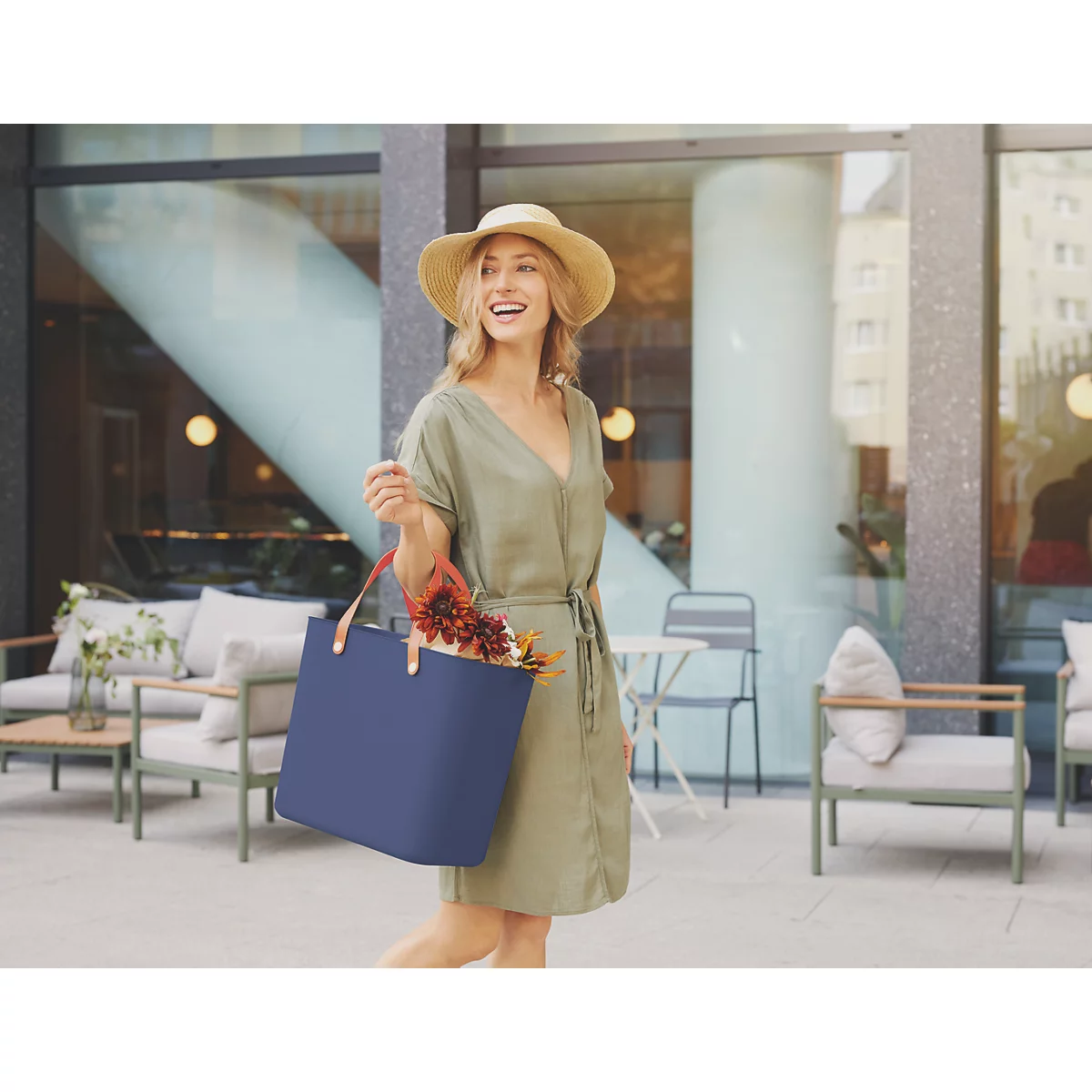 Multibag ALBULA "Style", 25 Liter, bis 40 kg, ergonomische Griffe, Recyclingkunststoff, L 400 x B 235 x H 340 mm, navyblau