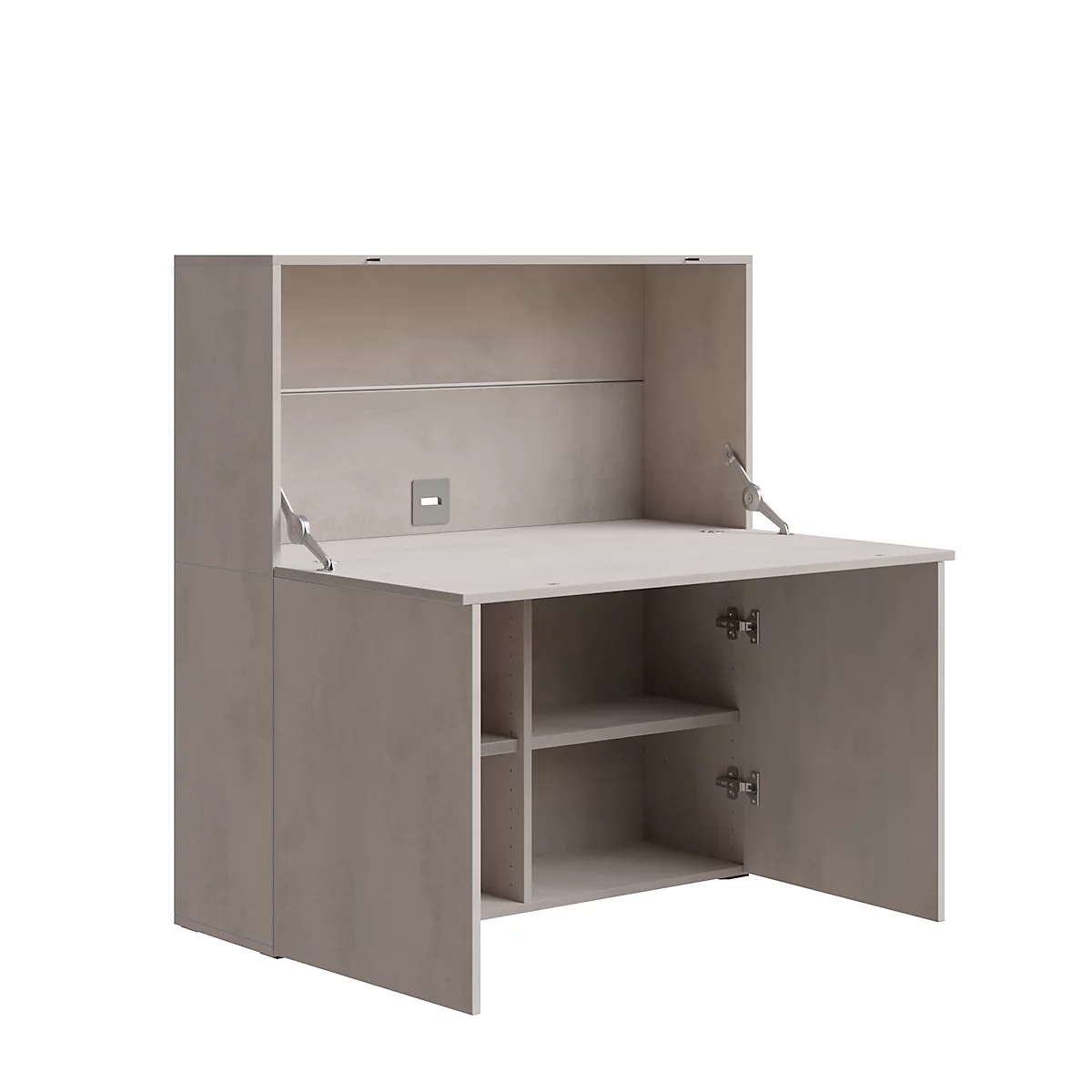 Multicontainer Home Office, verrijdbaar onderstel, opklapbaar zijpaneel rechts, B 480-1080 x D 800 x H 740 mm, keramiek grijs/wit