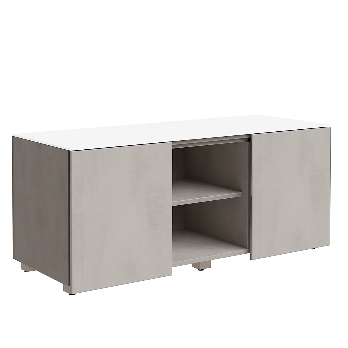 Multicontainer SOLUS PLAY, 2 Schiebetüren, 2 offene Fächer, grifflos, B 1350 x T 523 x H 583 mm, Ceramic grey