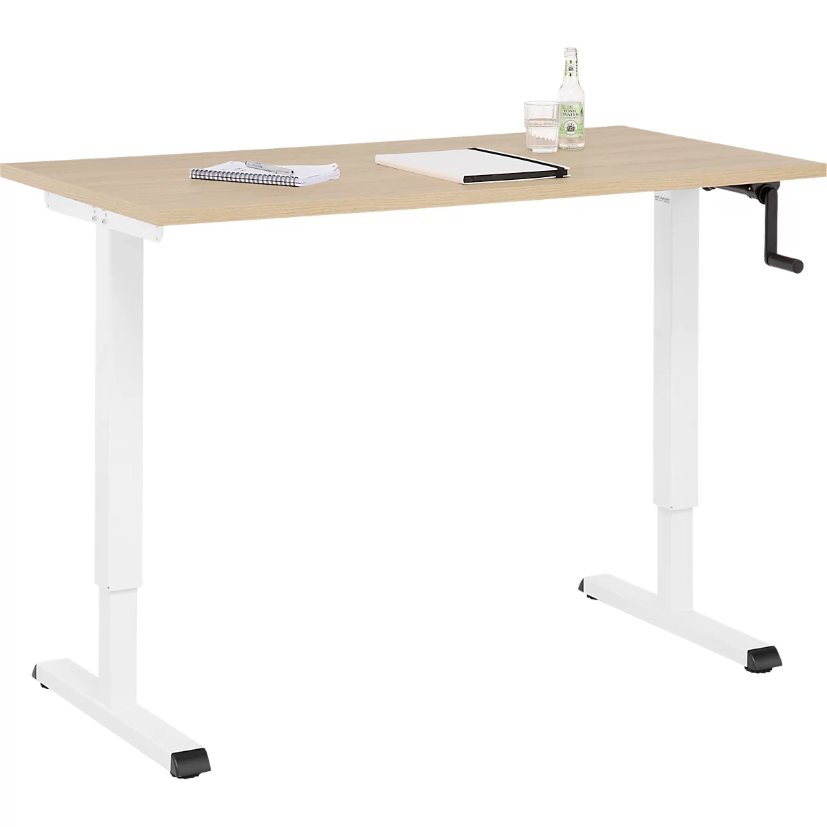 Multiflex bureau voor thuiskantoor, handmatig in hoogte verstelbaar met slinger, B 1300 x D 650 x H 700-1180 mm, eiken/wit