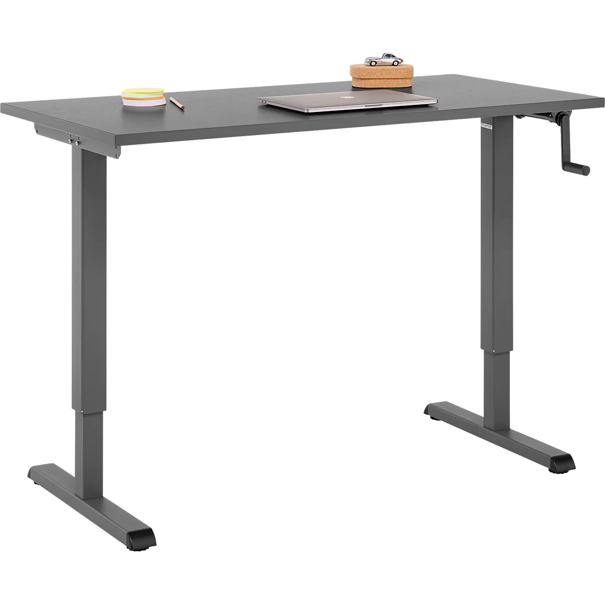 Multiflex bureau voor thuiskantoor, handmatig in hoogte verstelbaar met zwengel, B 1300 x D 650 x H 700-1180 mm, grafiet/antraciet