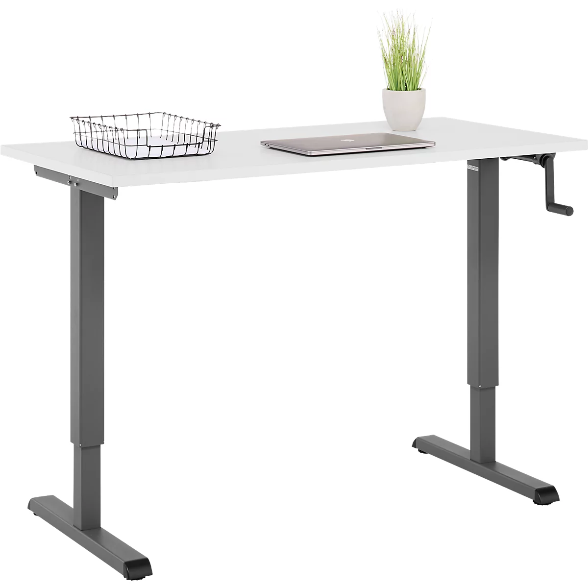 Multiflex bureau voor thuiskantoor, handmatig in hoogte verstelbaar met zwengel, B 1300 x D 650 x H 700-1180 mm, lichtgrijs/antraciet