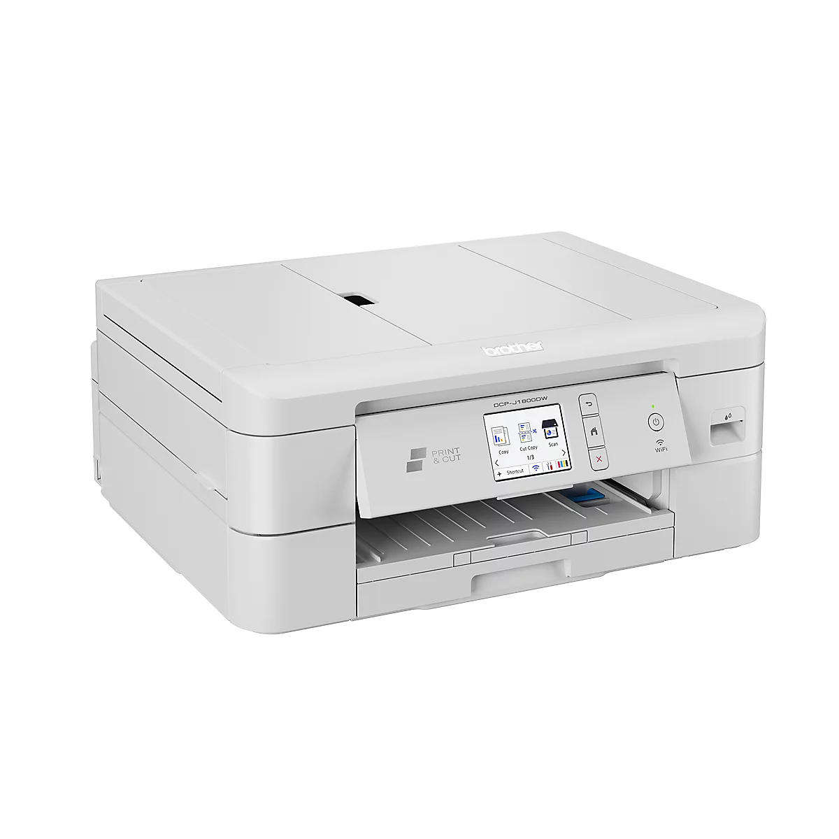 Multifonction à encre Brother DCP-J1800DW, couleur &amp; N&amp;B, 3 en 1, impression/copie/numérisation, USB/LAN/Wi-Fi, recto-verso, jusqu'à A4, L 400 x P 343 x H 172 mm