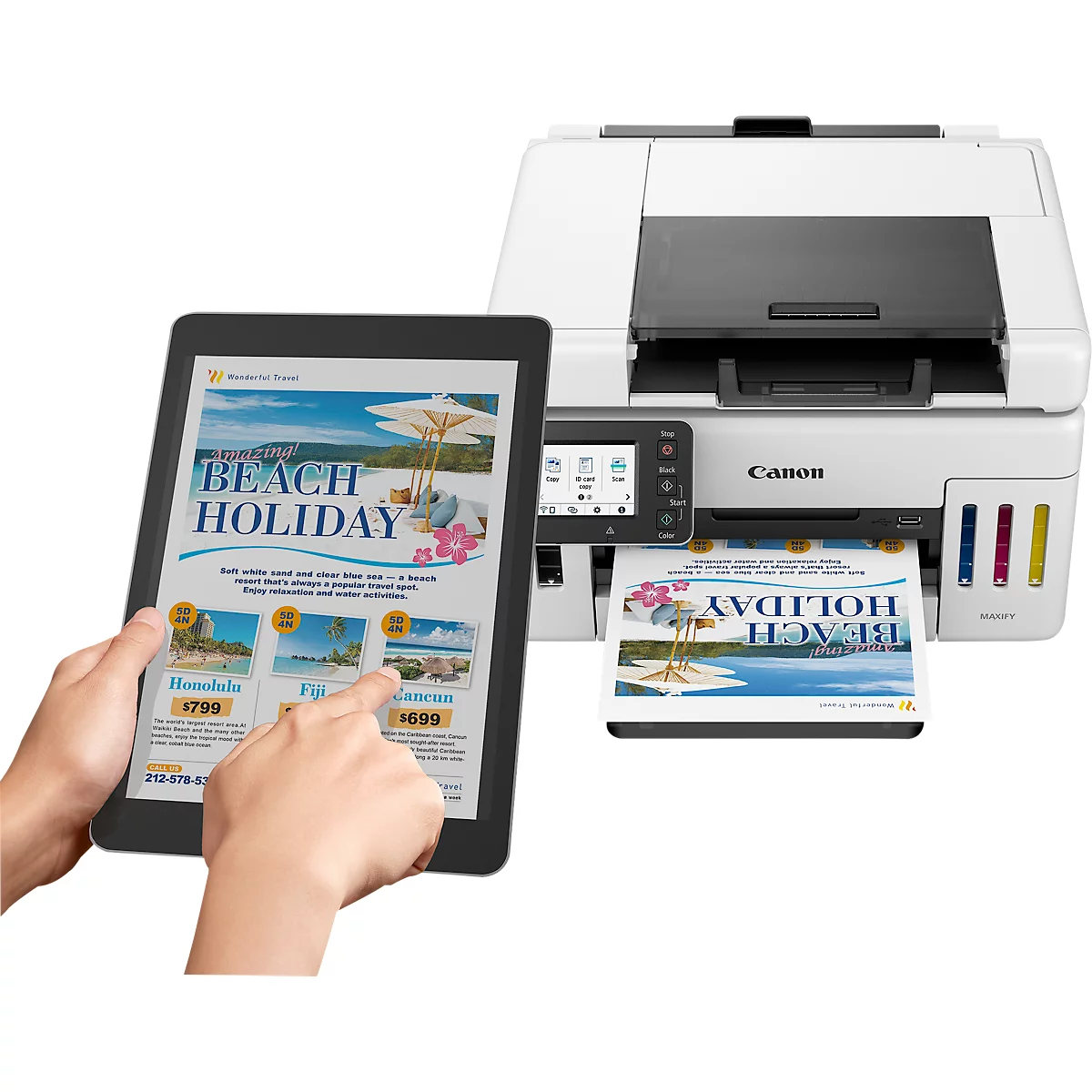 Multifunctionele inkjetprinter Canon MAXIFY GX6550, 3-in-1, USB/WLAN, auto duplex/mobiel printen/cloud, tot A4, zwart-wit, incl. CMYK-inktflessen