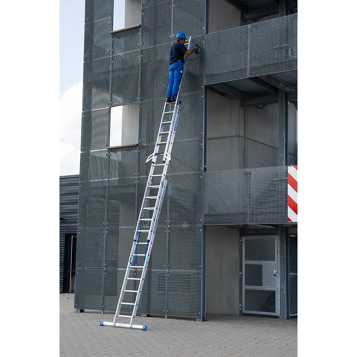 Multifunctionele ladder Krause, 3-delig, treden T 80 mm &amp; sporten T 30 mm, dwarsbalk, TRBS 2121-2, met 3 x 12 sporten, aluminium