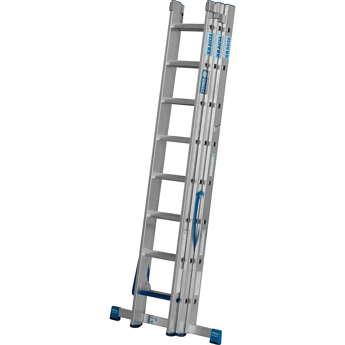 Multifunctionele ladder Krause, 3-delig, treden T 80 mm &amp; sporten T 30 mm, dwarsbalk, TRBS 2121-2, met 3 x 8 sporten, aluminium