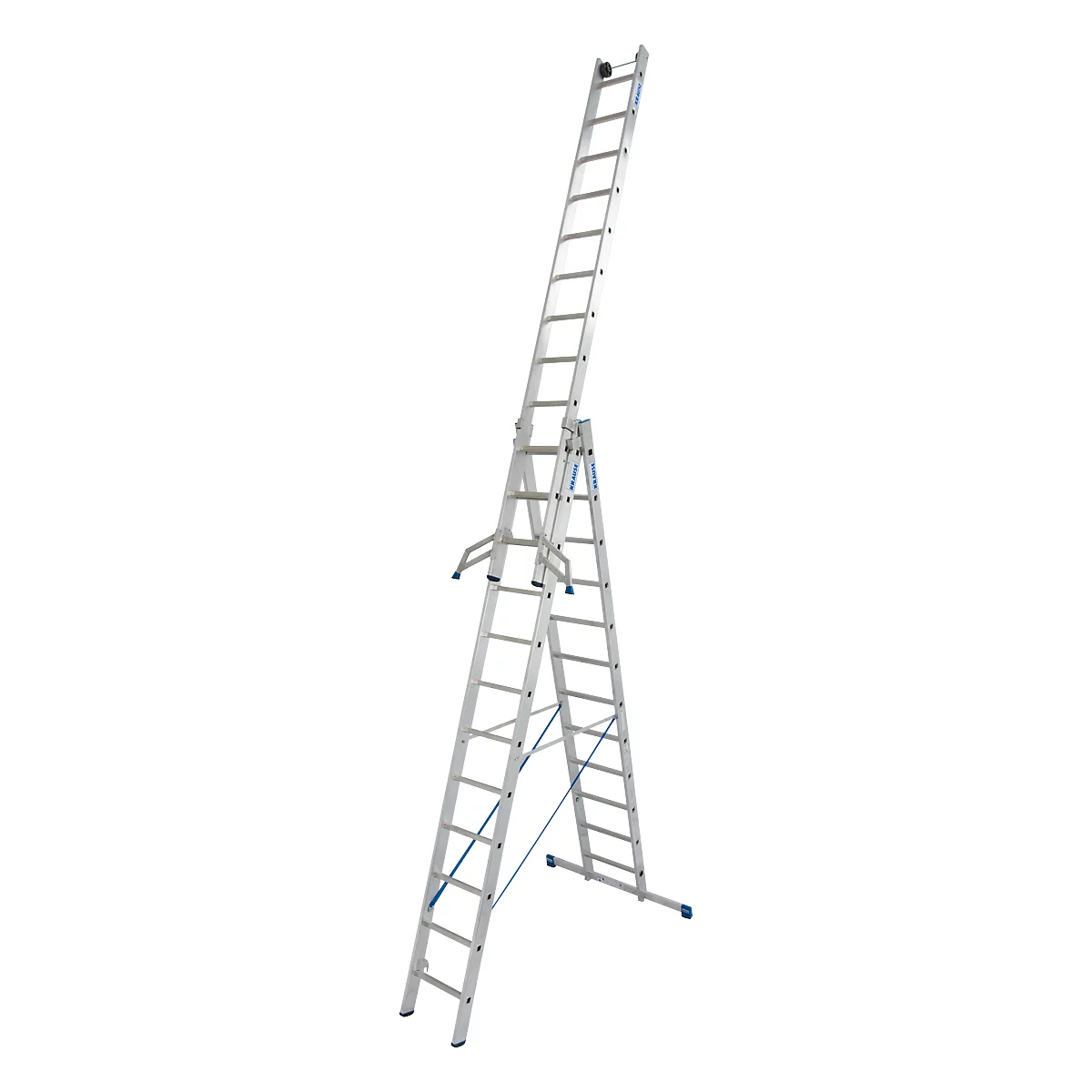 Multifunctionele ladder van aluminium 3 x 12 sporten, met trigon-dwarssteun