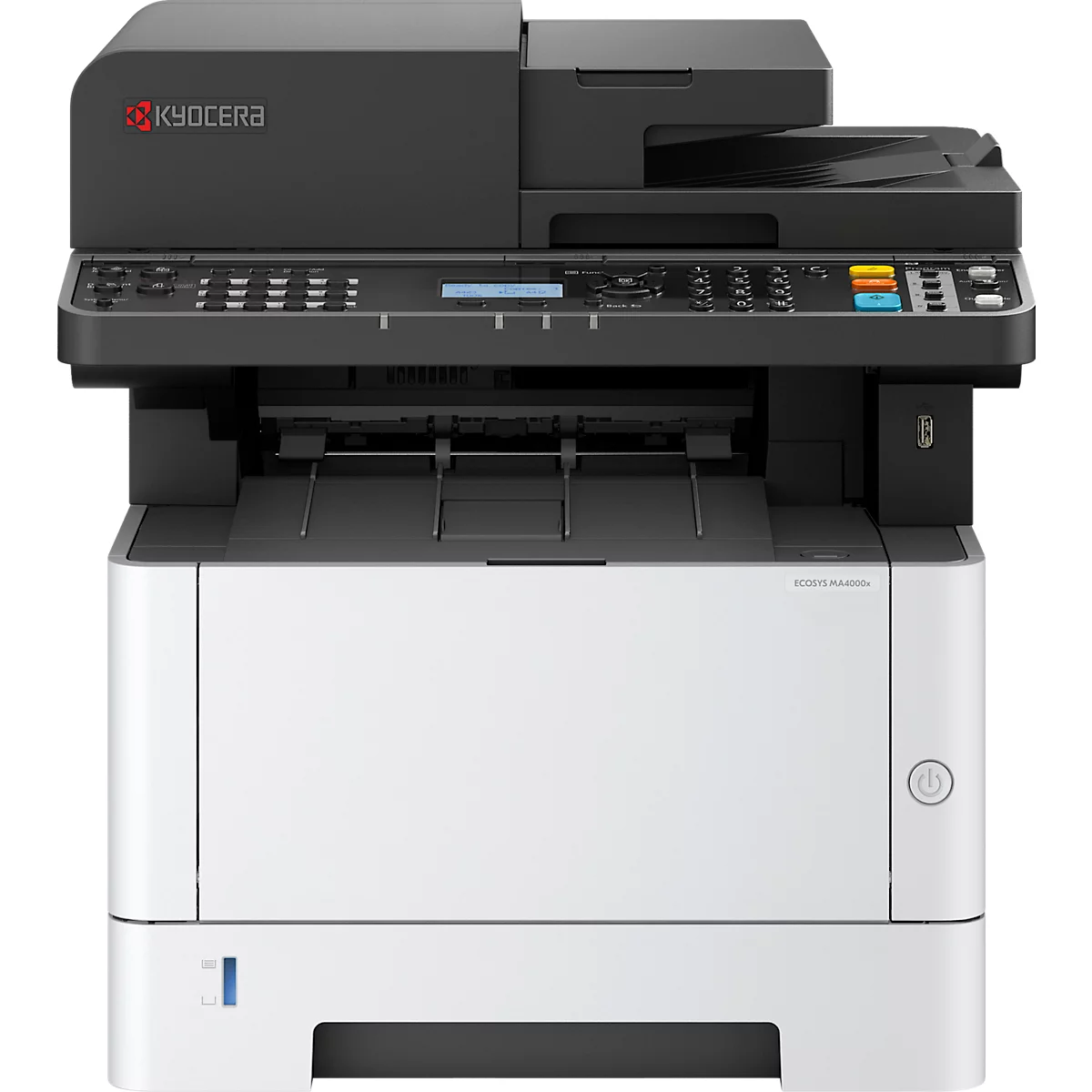 Kyocera multifunctionele printer. Zwart-wit printer met display en bediening.
