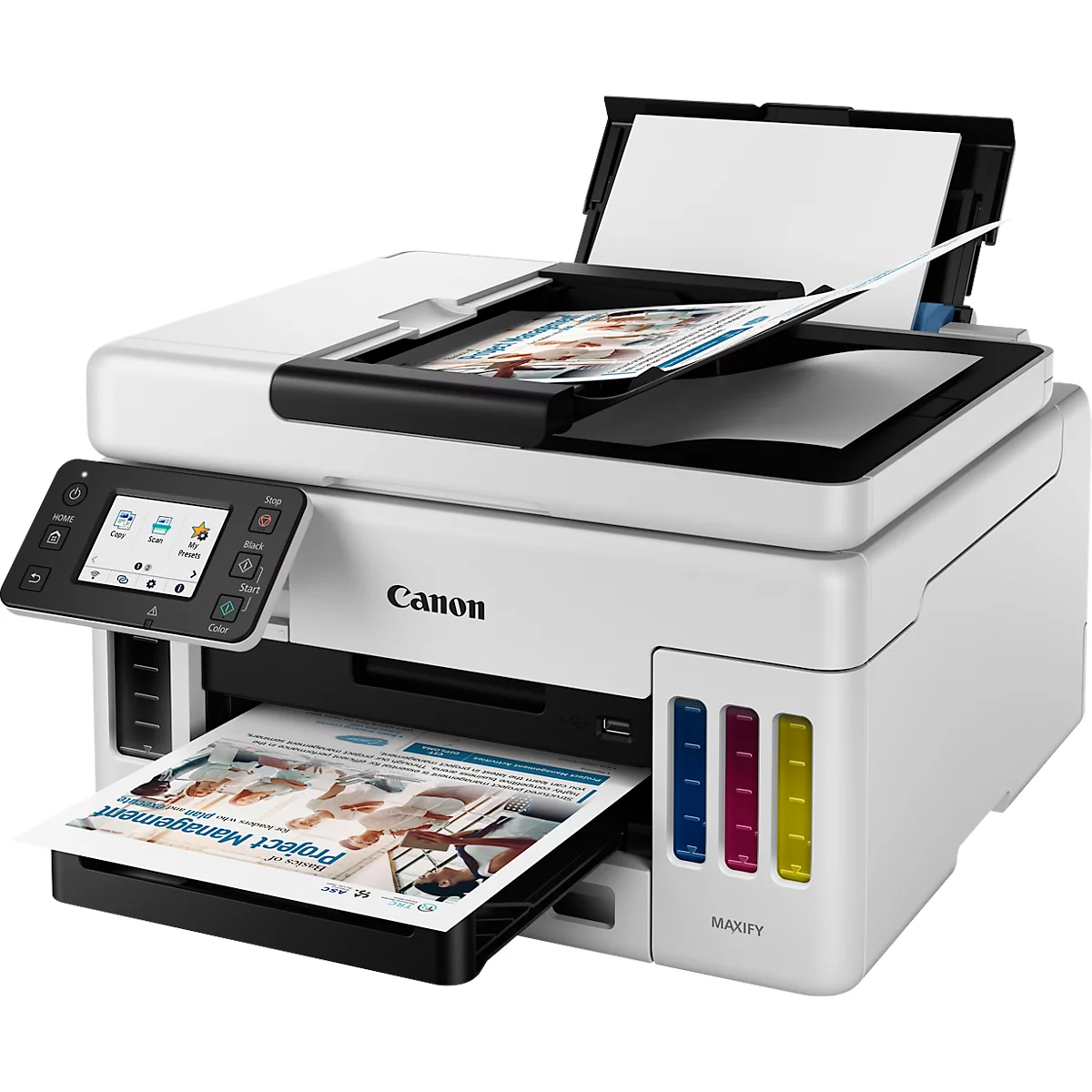 Multifunctionele printer Canon MAXIFY GX6050, 3-in-1, USB/LAN/WLAN, automatisch dubbelzijdig/mobiel printen, tot A4, incl. 4 inktflessen