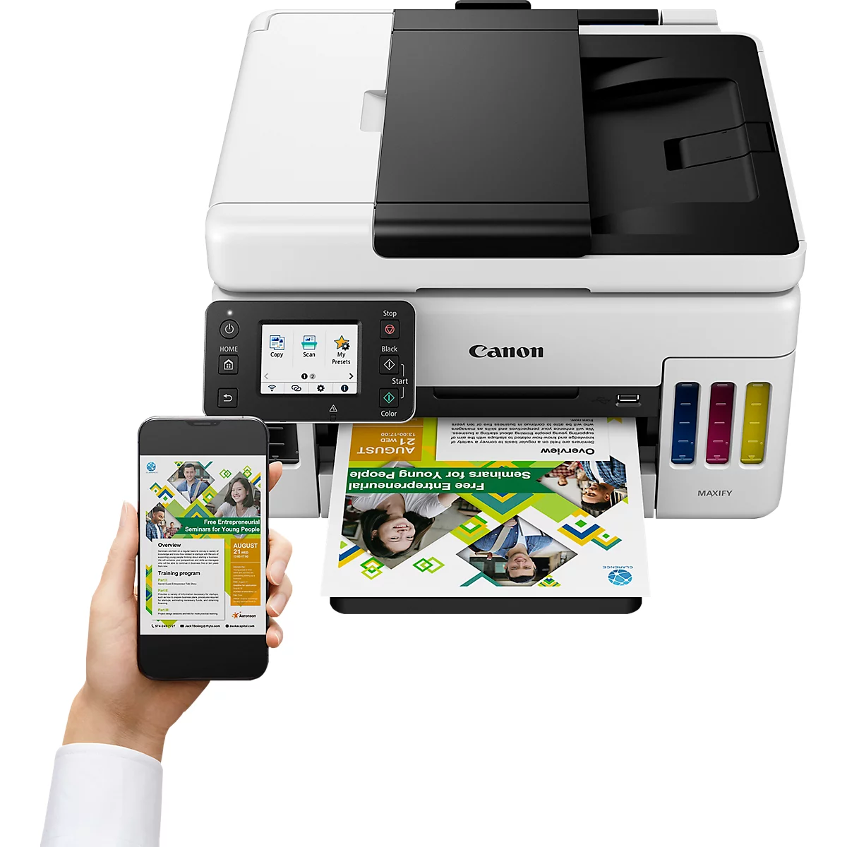 Multifunctionele printer Canon MAXIFY GX6050, 3-in-1, USB/LAN/WLAN, automatisch dubbelzijdig/mobiel printen, tot A4, incl. 4 inktflessen
