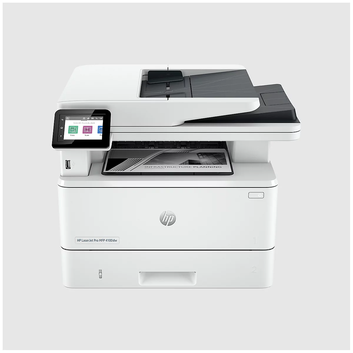 Multifunctionele printer HP LaserJet Pro MFP 4102dw, z/w, 3 in 1: printen, kopiëren, scannen, USB/LAN/Wi-Fi, duplex, tot A4, B 420 × D 390 × H 323 mm