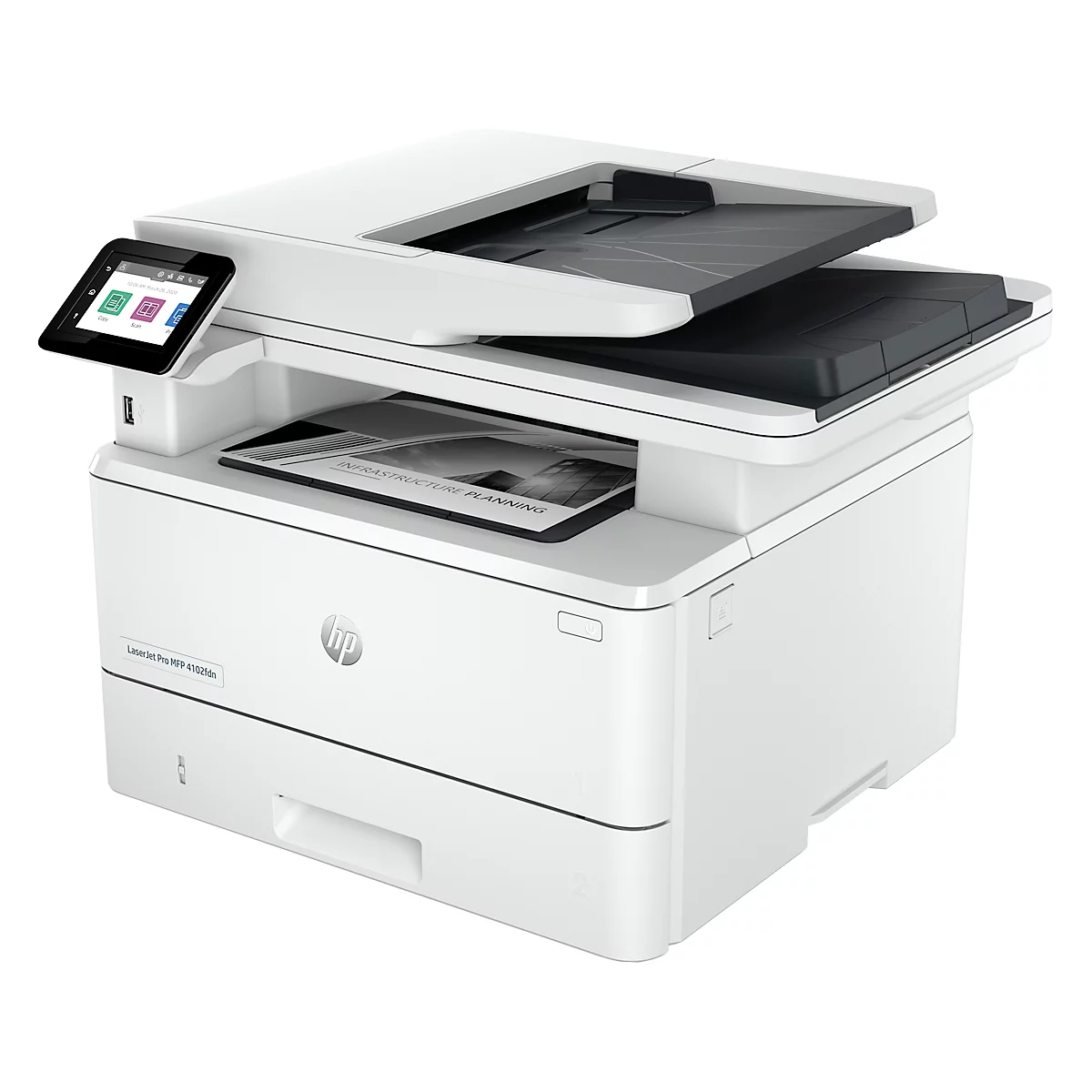 Multifunctionele printer HP LaserJet Pro MFP 4102fdn, z/w, printen/kopiëren/scannen/faxen, USB/LAN, duplex, tot A4, B 420 × D 390 × H 323 mm