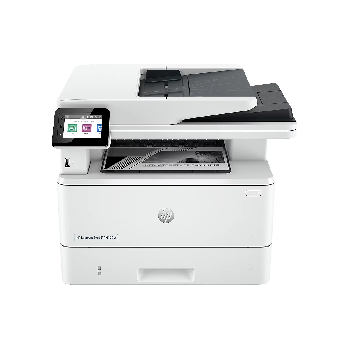 Multifunctionele printer HP LaserJet Pro MFP 4102fdw, z/w, printen/kopiëren/scannen/faxen, USB/LAN/Wi-Fi, duplex, tot A4, B 420 × D 390 × H 323 mm