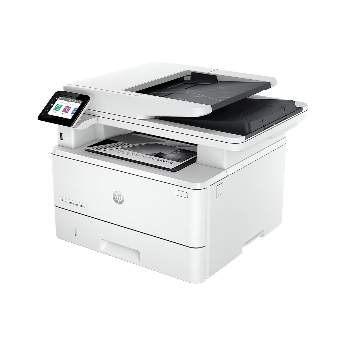 Multifunctionele printer HP LaserJet Pro MFP 4102fdw, z/w, printen/kopiëren/scannen/faxen, USB/LAN/Wi-Fi, duplex, tot A4, B 420 × D 390 × H 323 mm