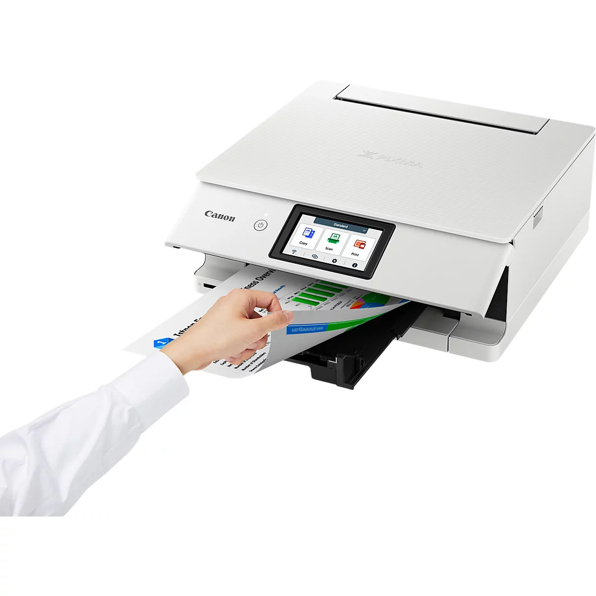 Multifunktionsdrucker Canon PIXMA TS8751, 3 in 1, USB/WLAN/Cloud/SDCard, Auto-Duplex/Mobildruck, bis A4, inkl. 6 Tintenpatronen, weiß