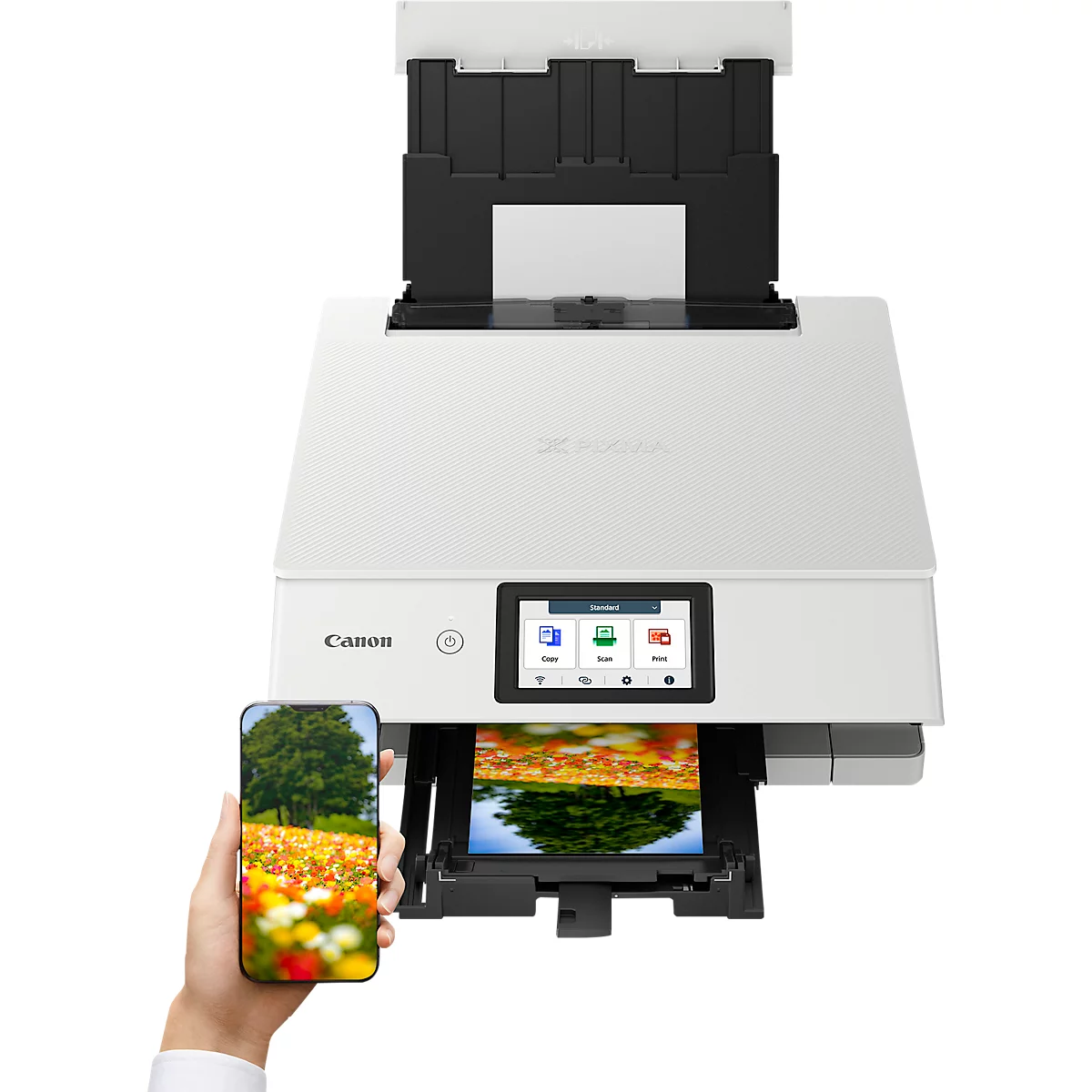 Multifunktionsdrucker Canon PIXMA TS8751, 3 in 1, USB/WLAN/Cloud/SDCard, Auto-Duplex/Mobildruck, bis A4, inkl. 6 Tintenpatronen, weiß