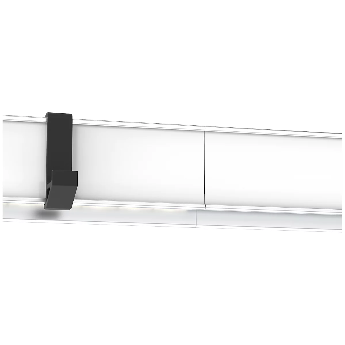 Multifunktionsklemmleiste MAULpro, inkl. 2 Multifunktionshaken, für Flipchartblöcke ab 11 mm Lochung, B 42 x T 15 x L 1000 mm, Aluminium