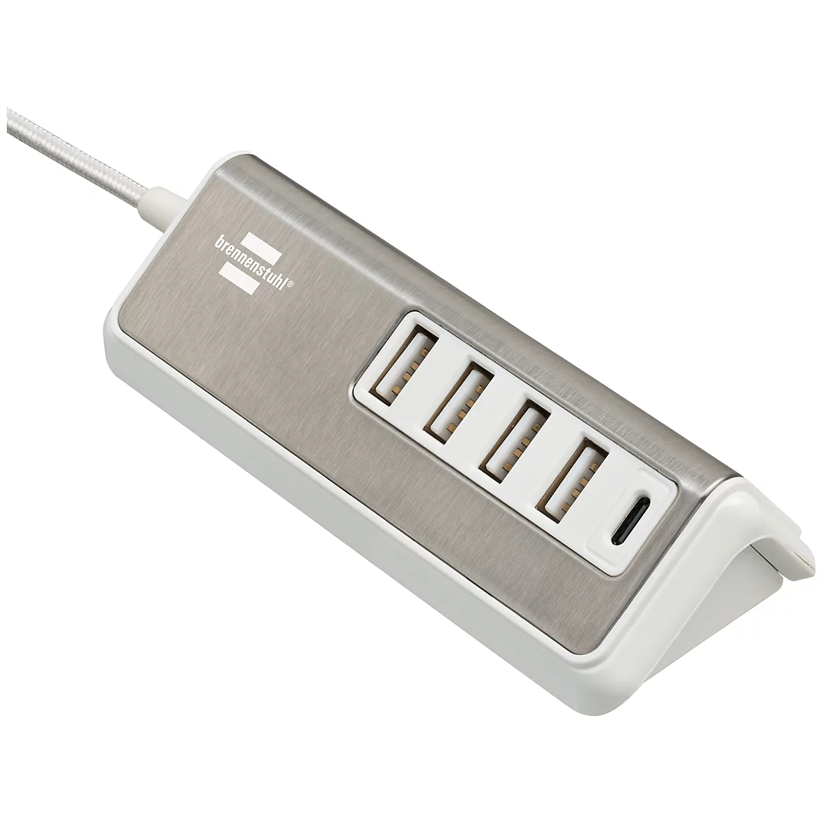Multiladegerät brennenstuhl® estilo, für bis zu 5 Geräte, 4x USB-A und 1 x USB-C, Schnellladefunktion, Kabellänge 1,5 m, silber-weiss