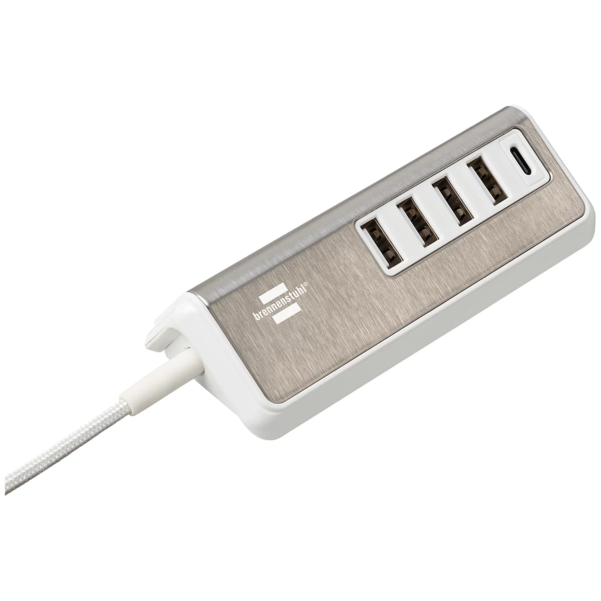 Multiladegerät brennenstuhl® estilo, für bis zu 5 Geräte, 4x USB-A und 1 x USB-C, Schnellladefunktion, Kabellänge 1,5 m, silber-weiss