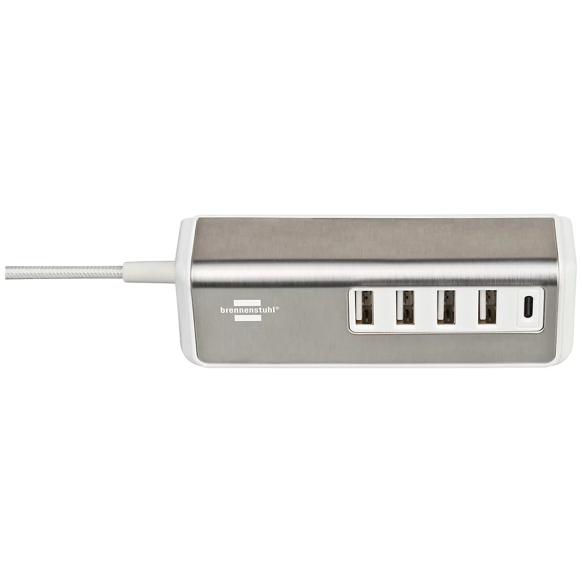 Multiladegerät brennenstuhl® estilo, für bis zu 5 Geräte, 4x USB-A und 1 x USB-C, Schnellladefunktion, Kabellänge 1,5 m, silber-weiss