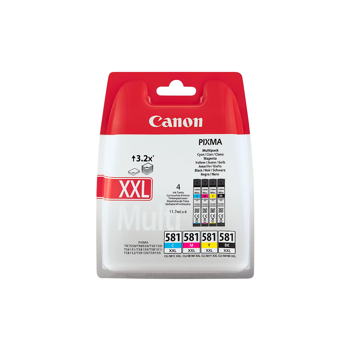 Multipack 4 stuks Canon inktcartridge CLI-581XXL C/M/Y/K
