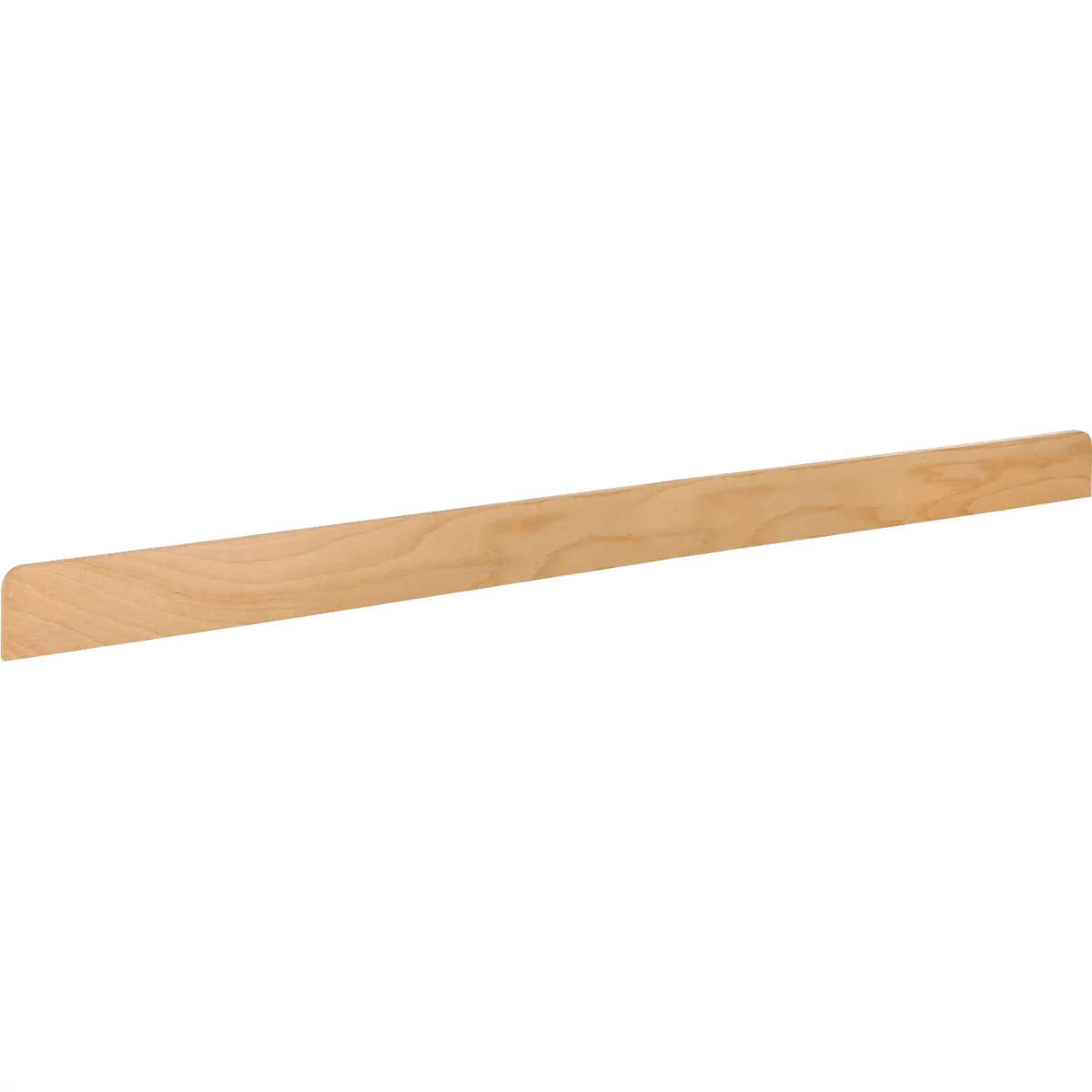 Langes, hellbraunes Holzstück mit abgerundetem Ende.